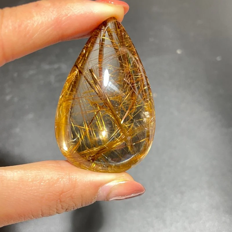 High Quality Gold Rutile Teardrop Pendant - Image 3