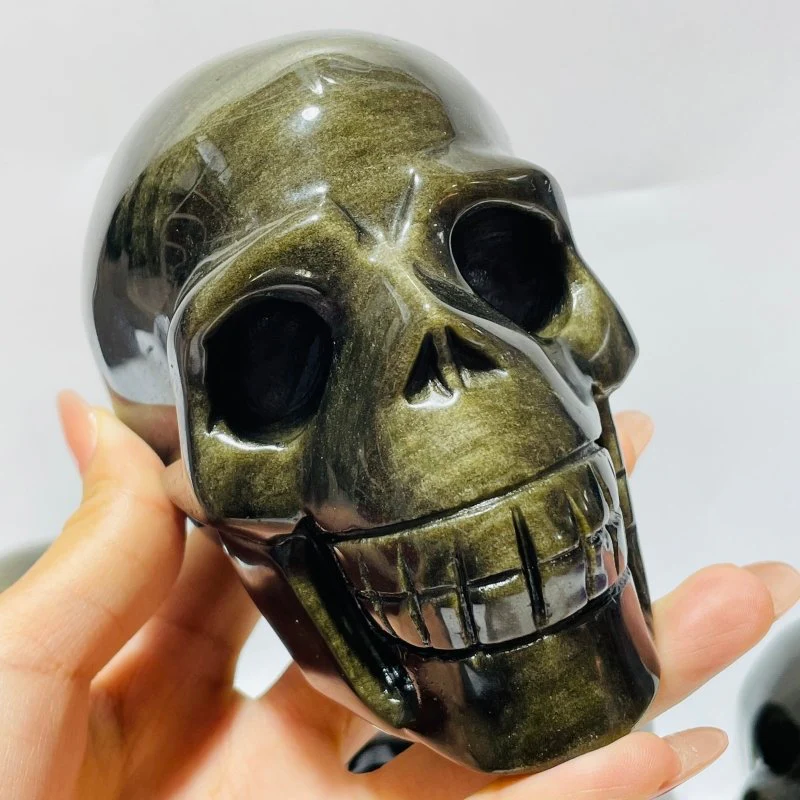 5 Pieces High Quality Gold Sheen Obsidian Skull Carving - Image 2