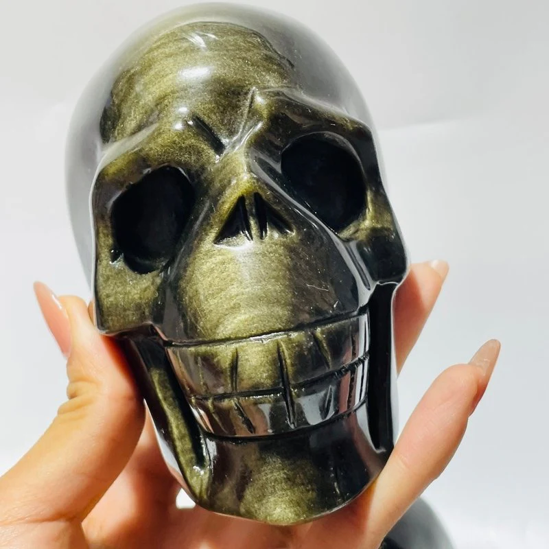 5 Pieces High Quality Gold Sheen Obsidian Skull Carving - Image 4