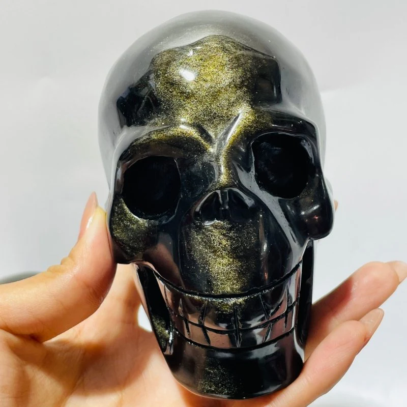 5 Pieces High Quality Gold Sheen Obsidian Skull Carving - Image 5