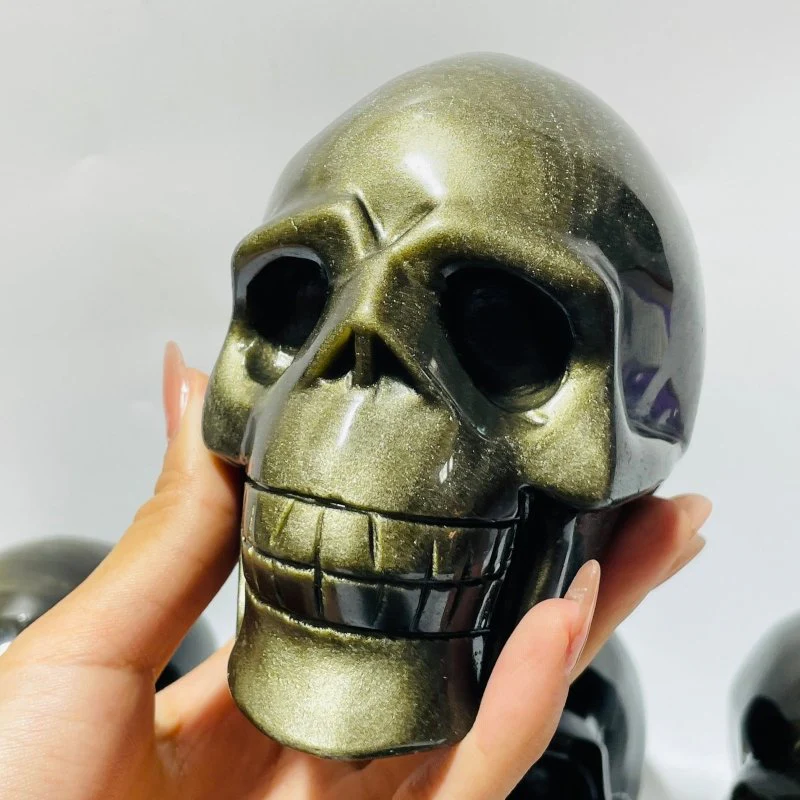 5 Pieces High Quality Gold Sheen Obsidian Skull Carving - Image 7