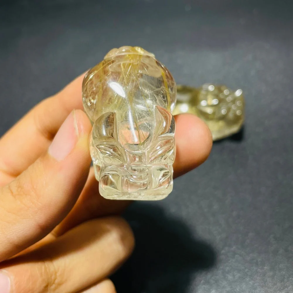 2 Pieces High Quality Golden Rutile Pi Xiu Carving - Image 5