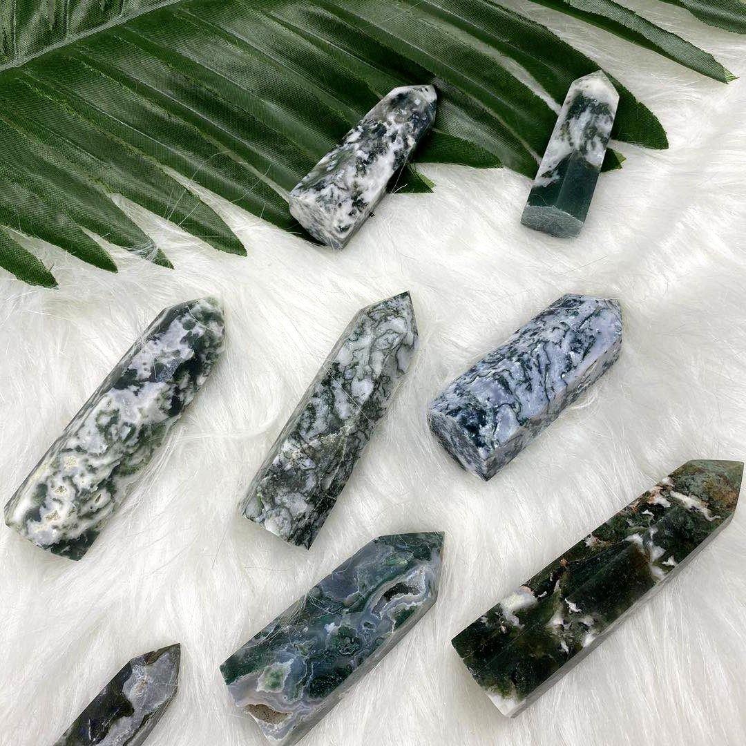 High Quality Green Moss Agate Tower Points Wholesale - Image 6