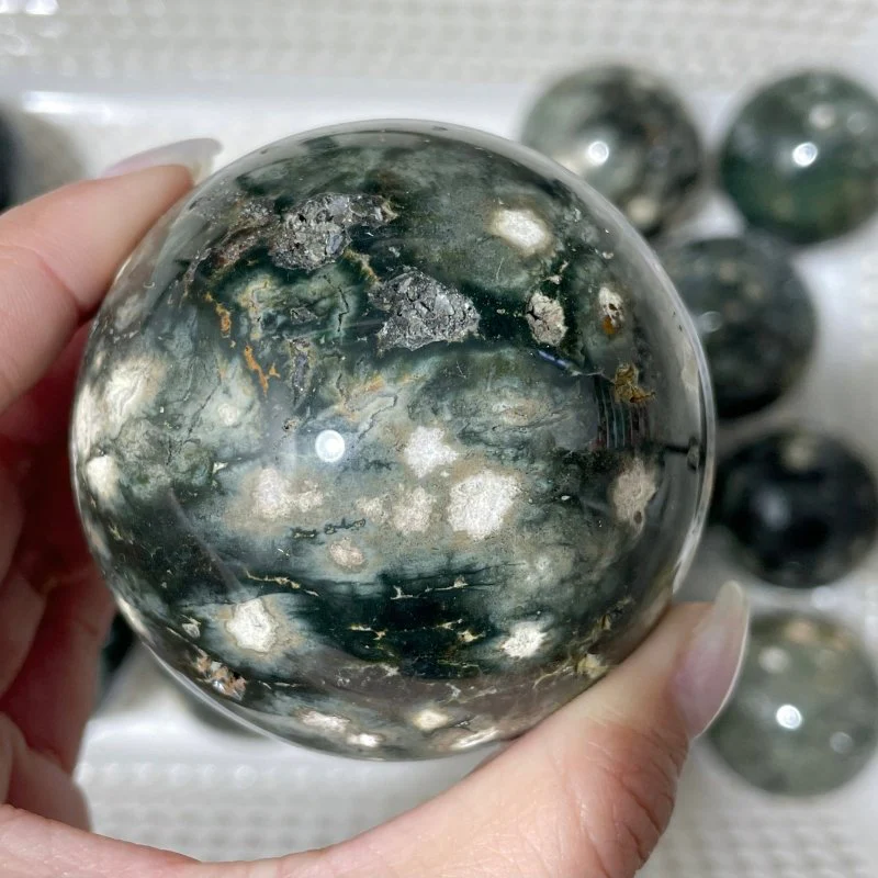 16 Pieces High Quality Green Sea Jasper Crystal Spheres - Image 5
