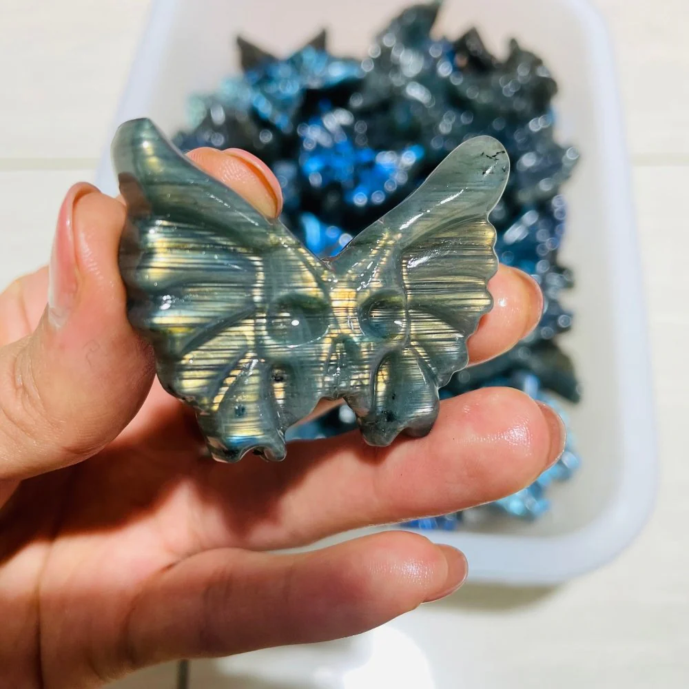 High Quality Labradorite Butterfly Skull Carving Wholesale - Image 3
