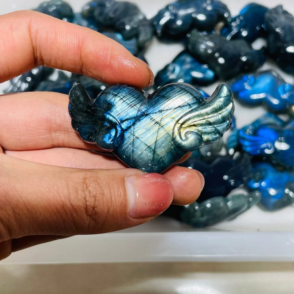 High Quality Labradorite Heart Wing Carving Wholesale - Image 2