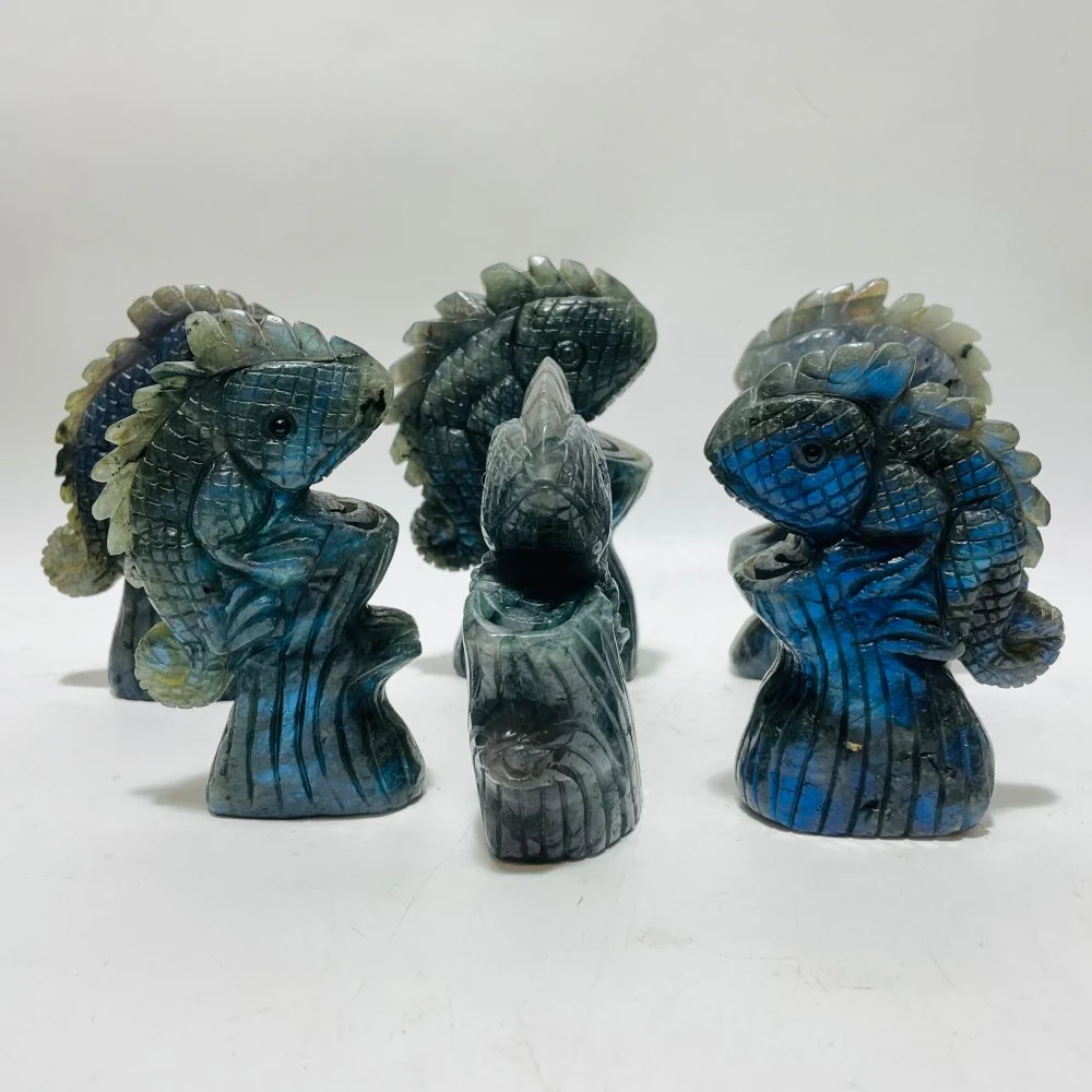 6 Pieces High Quality Labradorite Lizard Chameleon Carving - Image 5