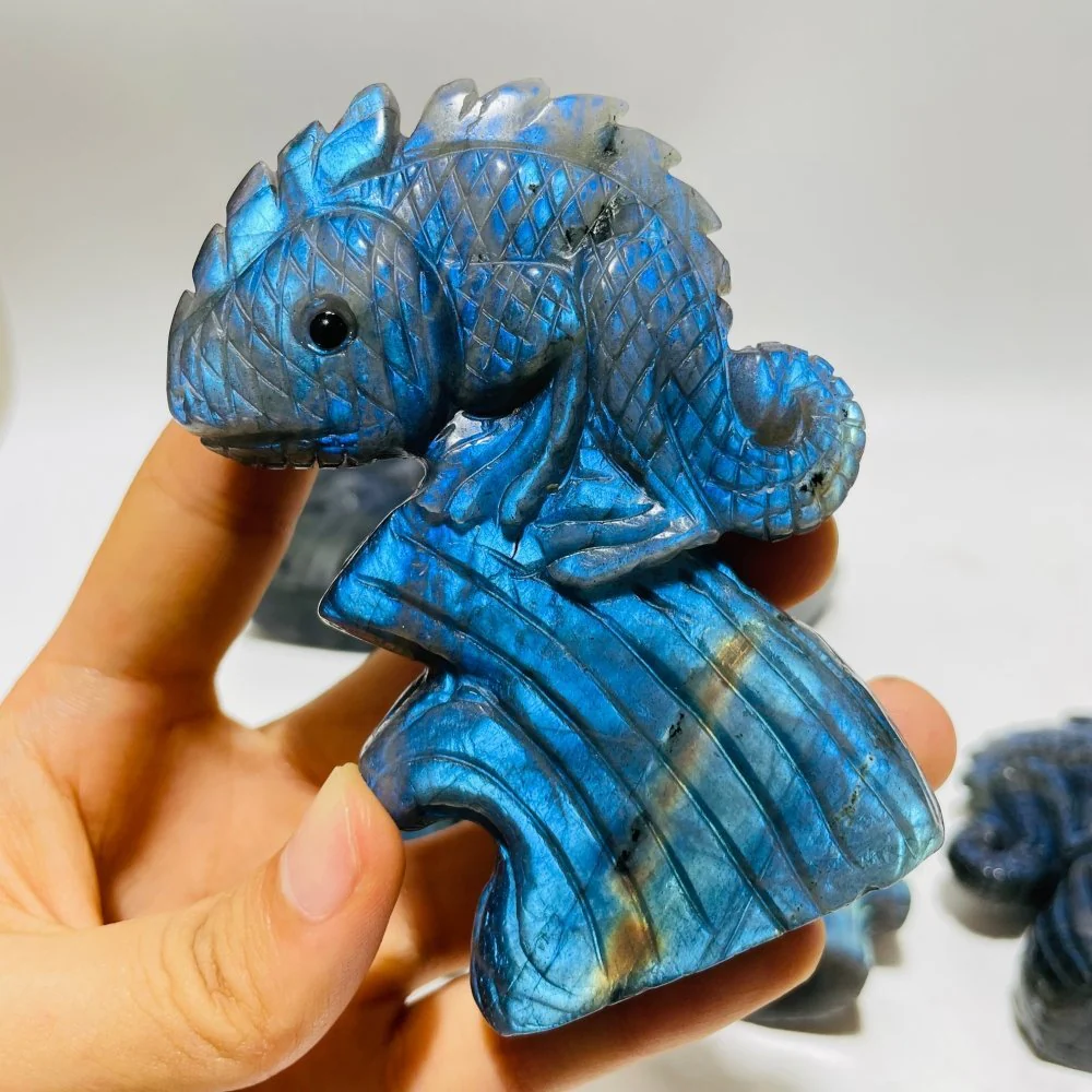 6 Pieces High Quality Labradorite Lizard Chameleon Carving - Image 6