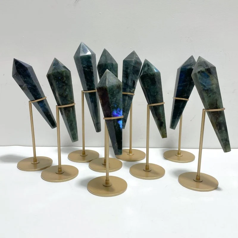 9 Pieces High Quality Labradorite Magic Scepter Wand Points With Stand