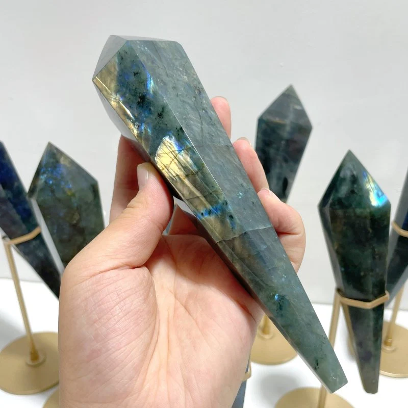9 Pieces High Quality Labradorite Magic Scepter Wand Points With Stand - Image 3