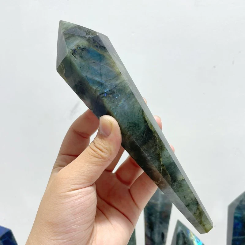 9 Pieces High Quality Labradorite Magic Scepter Wand Points With Stand - Image 5
