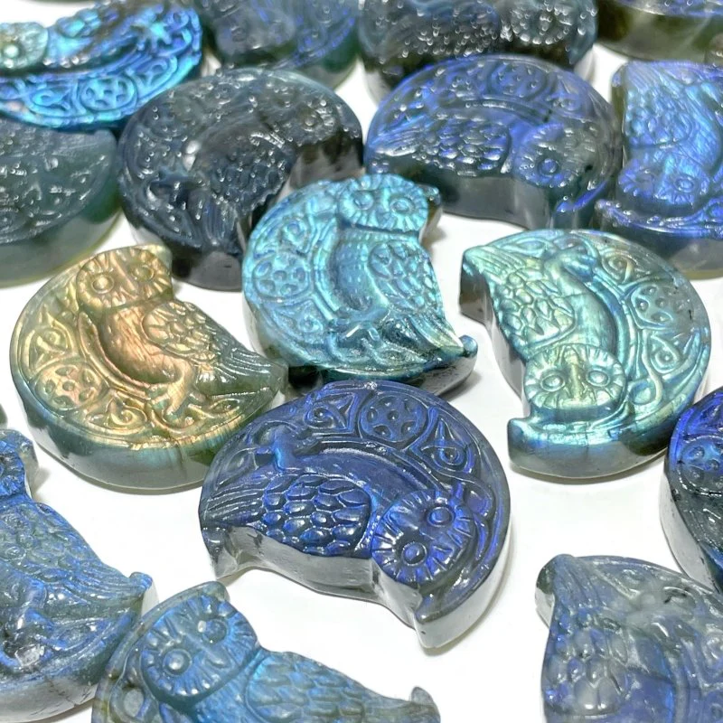 High Quality Labradorite Moon Owl Carving Wholesale - Image 2