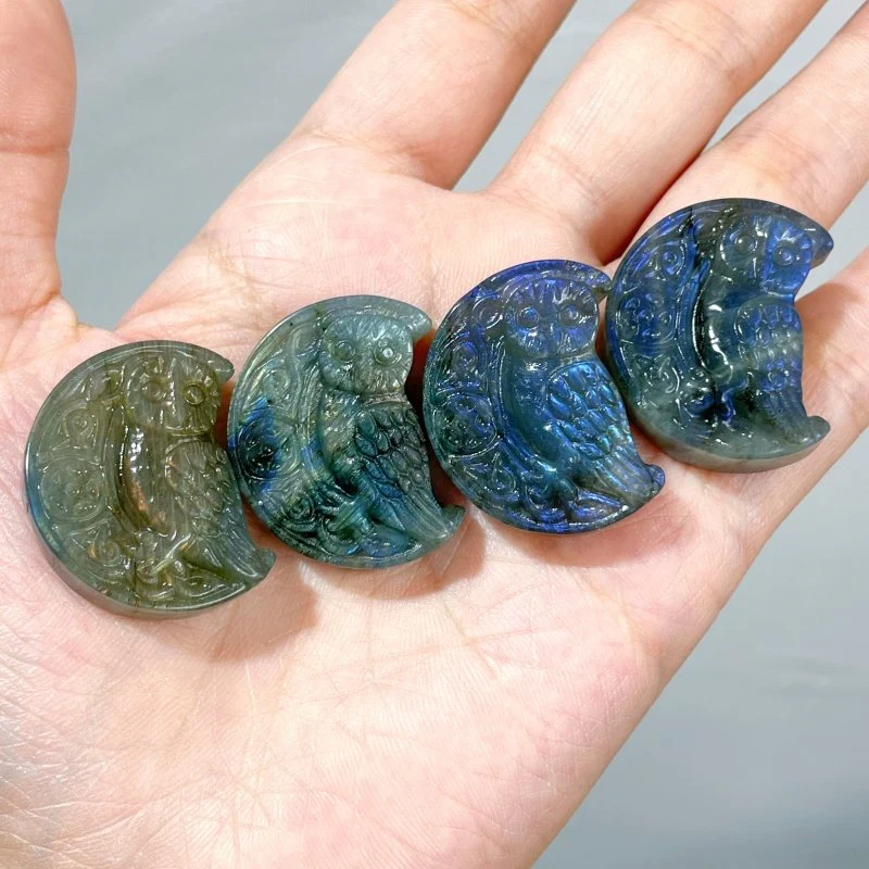 High Quality Labradorite Moon Owl Carving Wholesale - Image 3