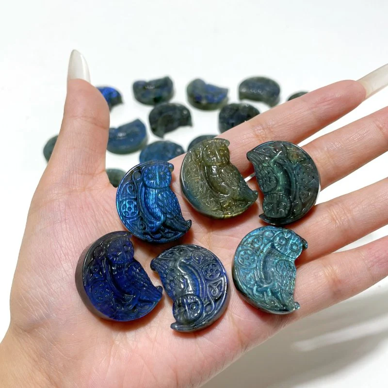 High Quality Labradorite Moon Owl Carving Wholesale - Image 5