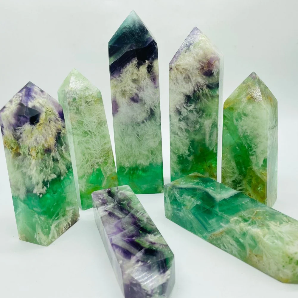 High Quality Large Feather Fluorite Four-Sided Tower Point Wholesale - Image 2