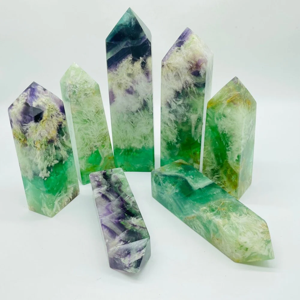High Quality Large Feather Fluorite Four-Sided Tower Point Wholesale - Image 3