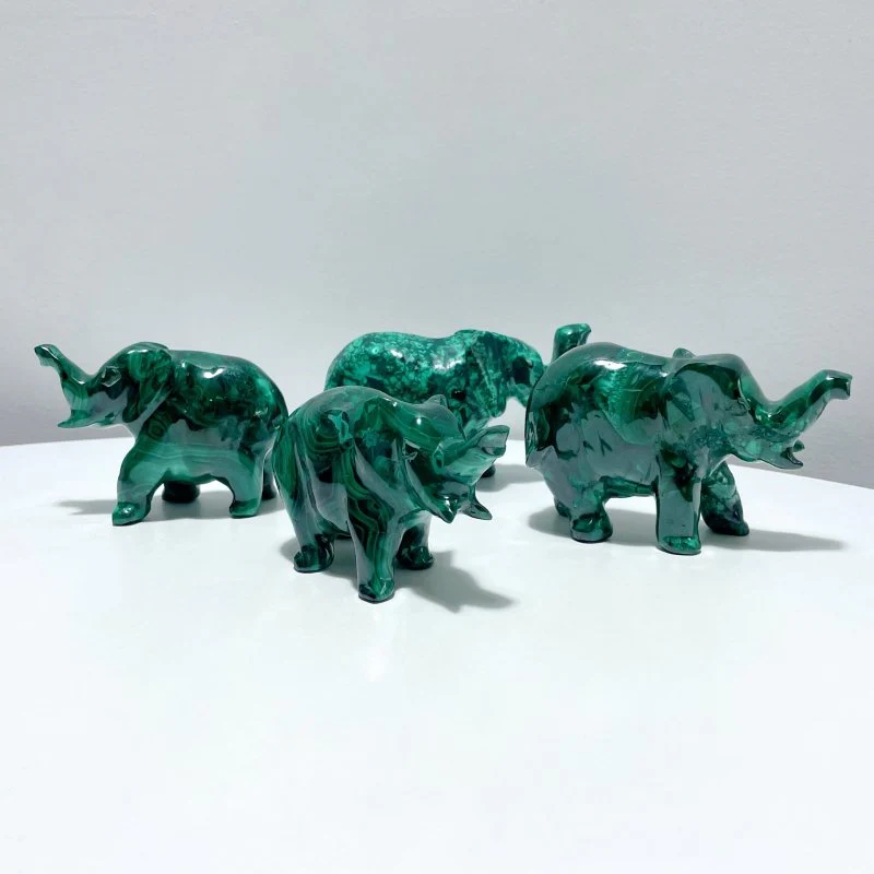 4 Pieces High Quality Malachite Elephant Carving