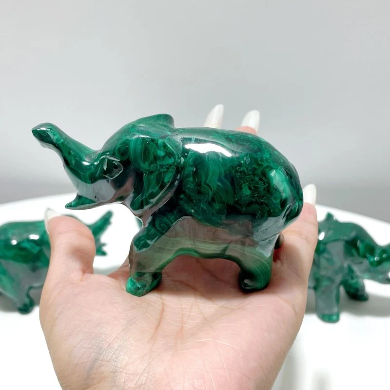 4 Pieces High Quality Malachite Elephant Carving - Image 2