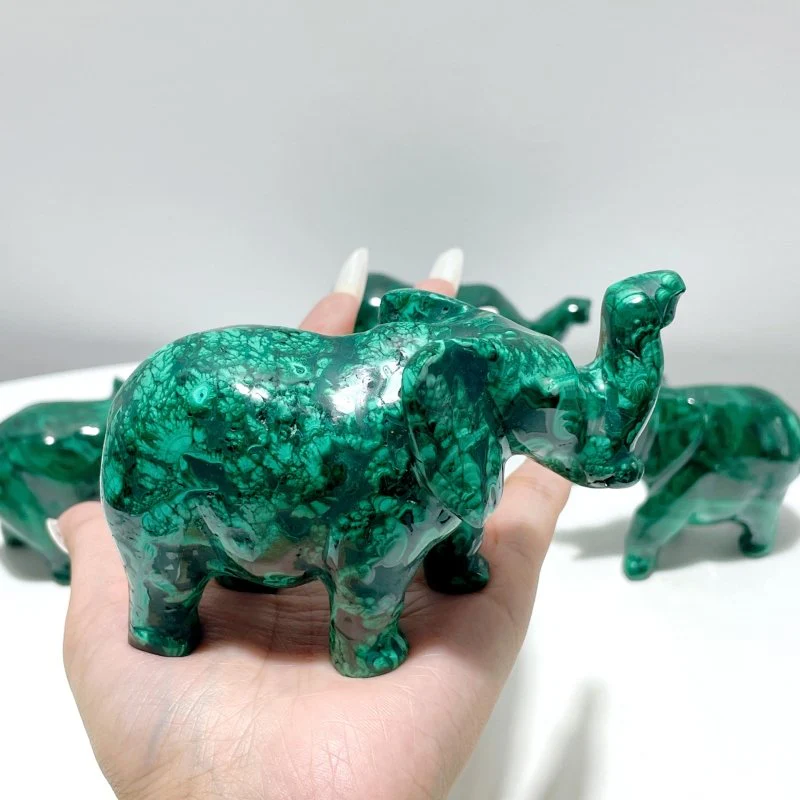 4 Pieces High Quality Malachite Elephant Carving - Image 4