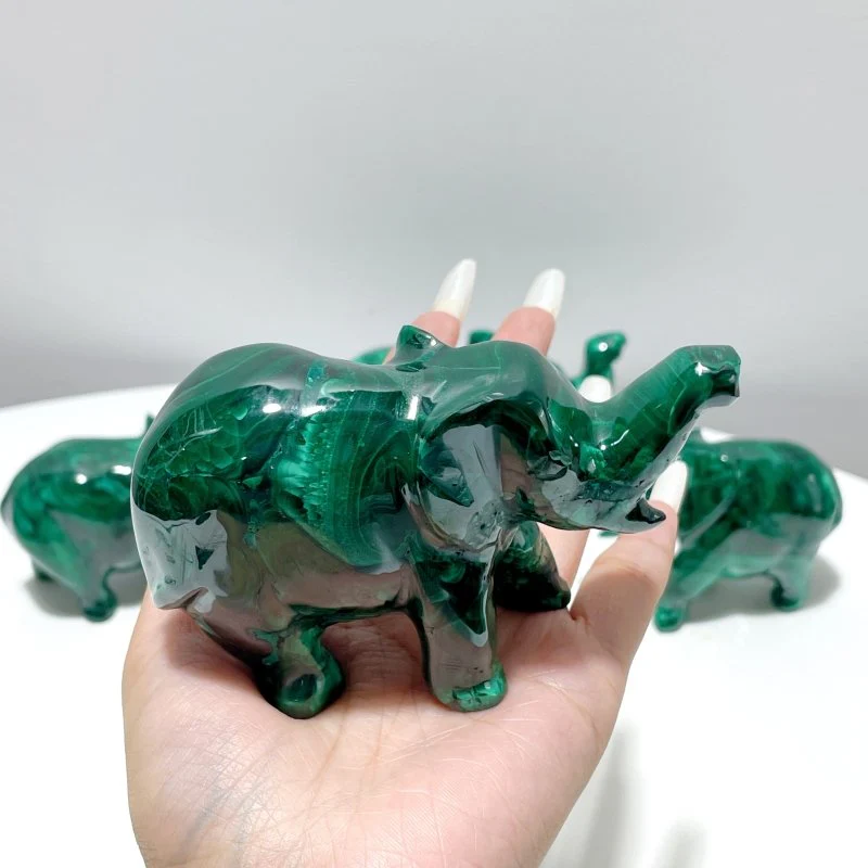 4 Pieces High Quality Malachite Elephant Carving - Image 6