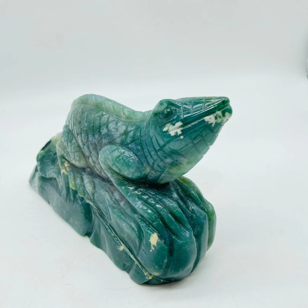 High Quality Natural Moss Agate Lizard Carving - Image 5
