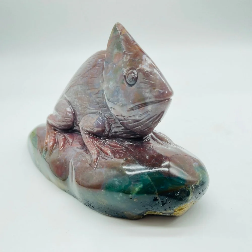 High Quality Ocean Jasper Chameleon Lizard Carving - Image 2