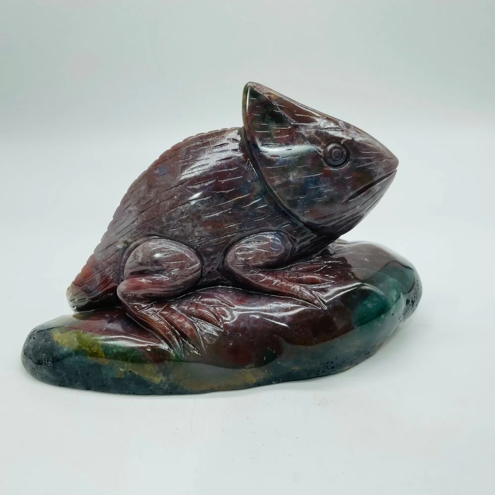 High Quality Ocean Jasper Chameleon Lizard Carving - Image 3
