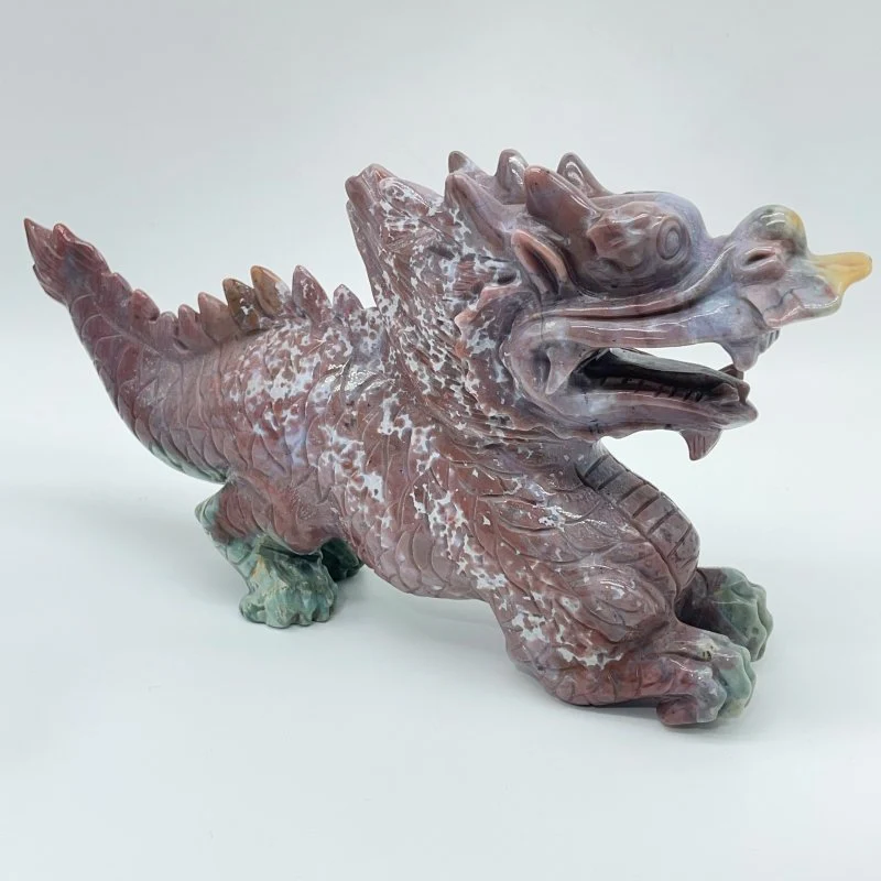 Unique Ocean Jasper China Dragon Carving - Image 2