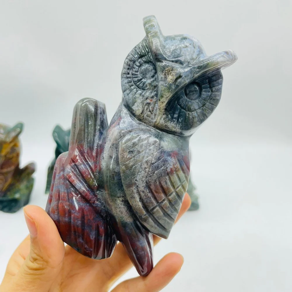 4 Pieces High Quality Ocean Jasper Owl Carving - Image 2