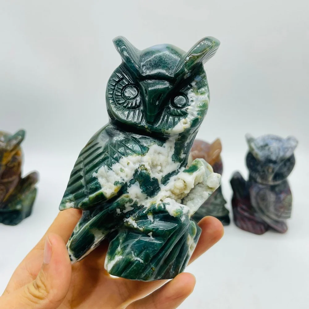 4 Pieces High Quality Ocean Jasper Owl Carving - Image 3