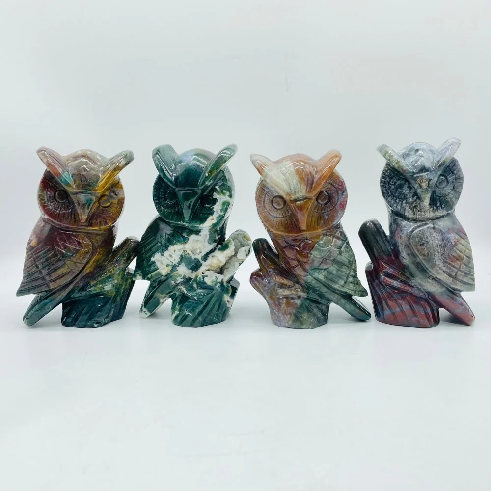4 Pieces High Quality Ocean Jasper Owl Carving - Image 4