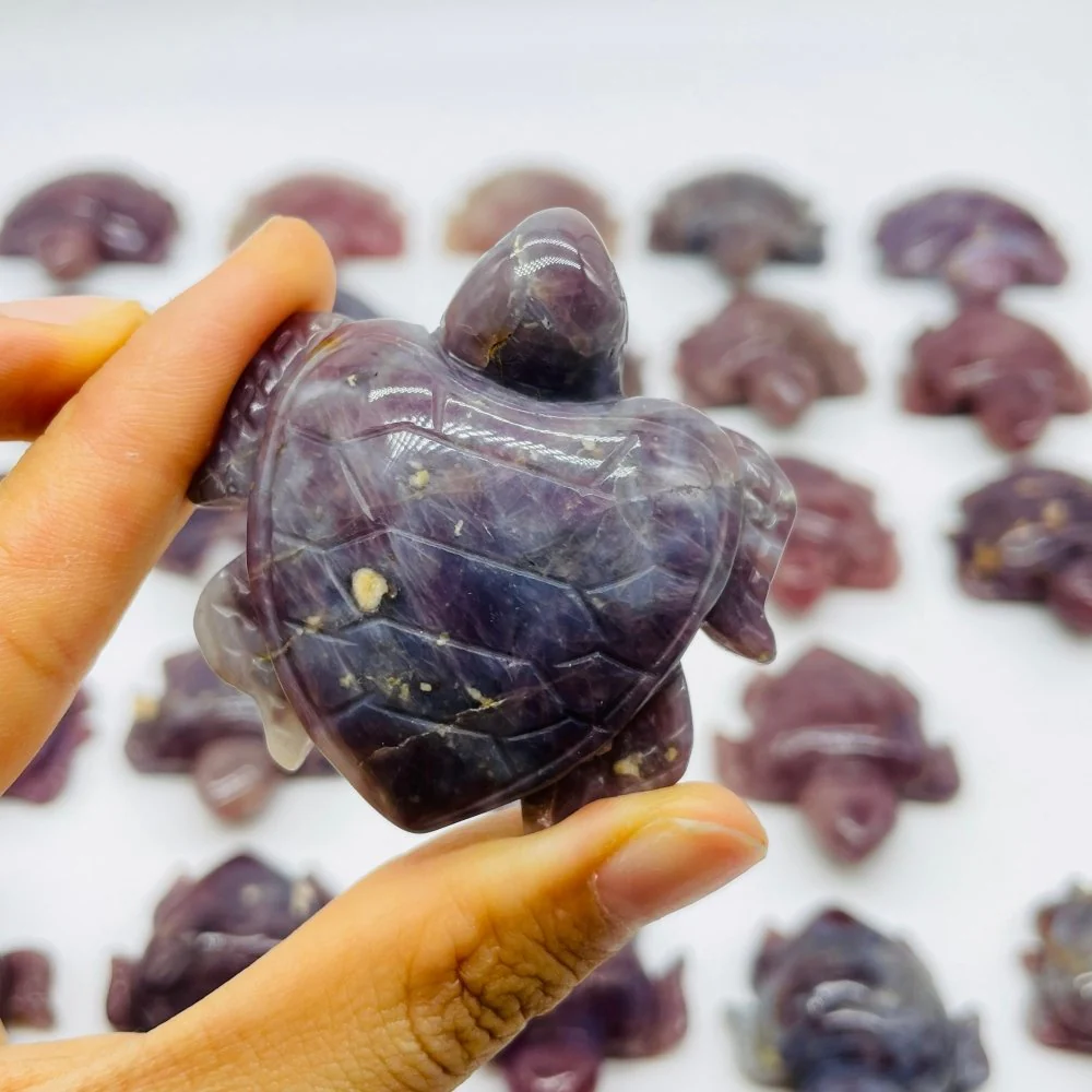 24 Pieces High Quality Purple Rose Quartz Turtle Carving - Image 3