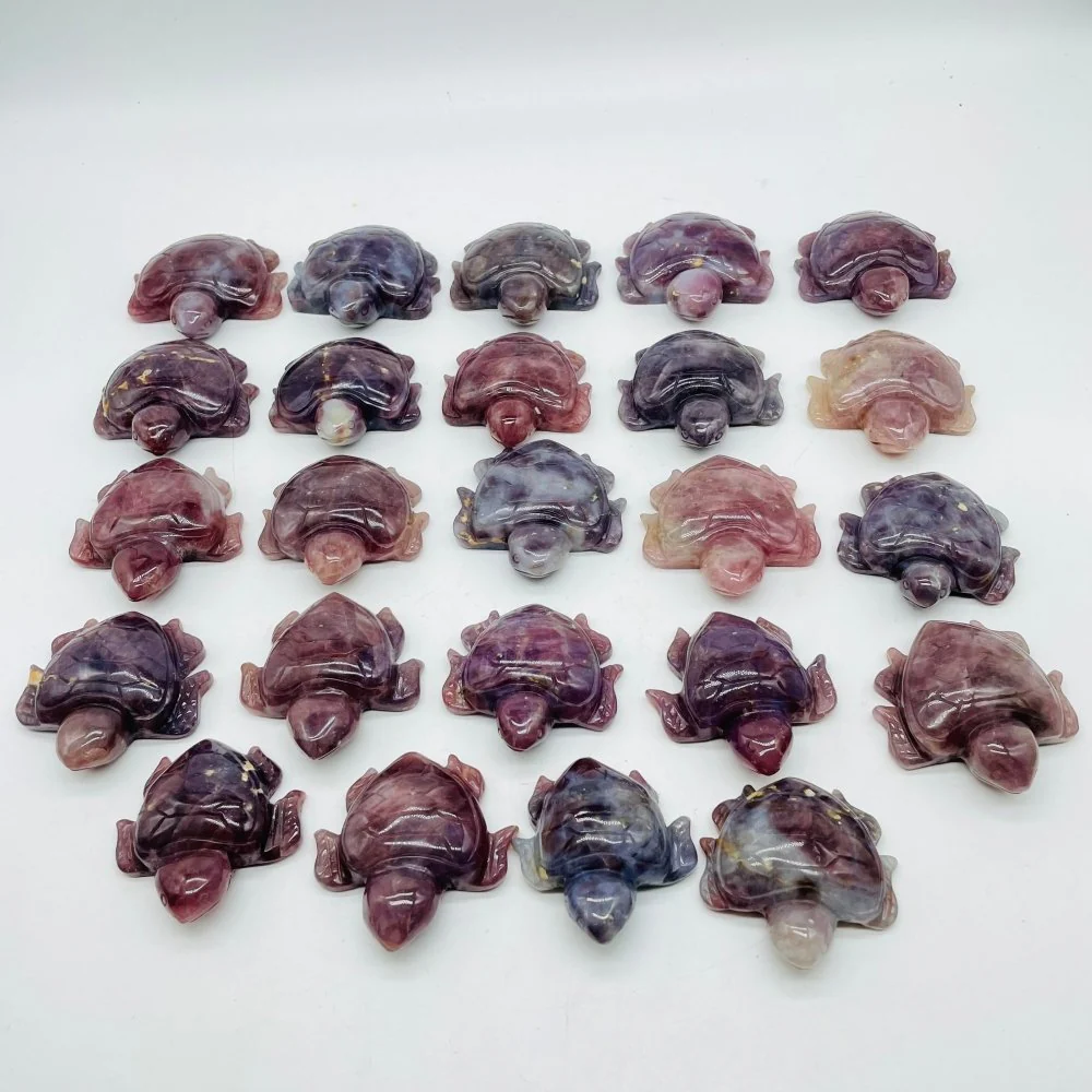 24 Pieces High Quality Purple Rose Quartz Turtle Carving - Image 4