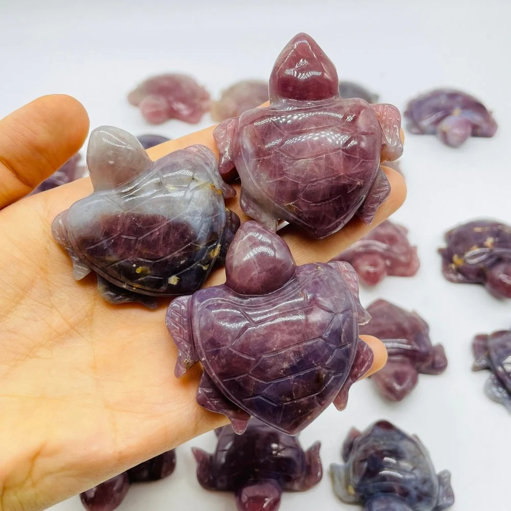 24 Pieces High Quality Purple Rose Quartz Turtle Carving - Image 5