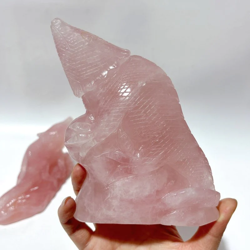 3 Pieces High Quality Rose Quartz Lizard Carving - Image 6