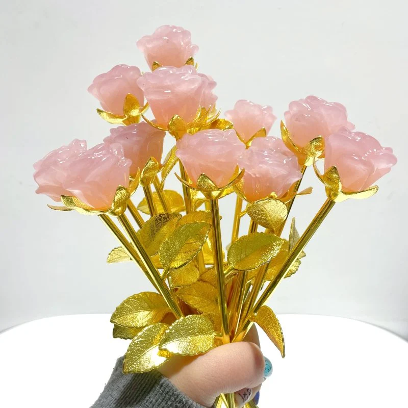 16 Pieces Deep Pink Rose Quartz Rose Flower Carving