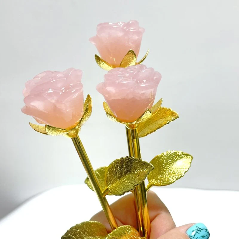 16 Pieces Deep Pink Rose Quartz Rose Flower Carving - Image 2