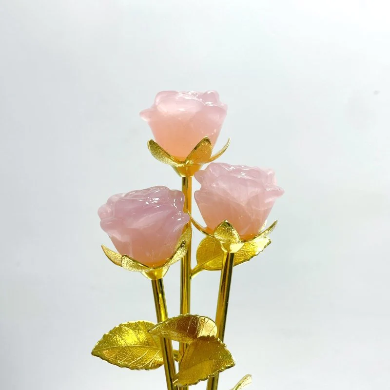 16 Pieces Deep Pink Rose Quartz Rose Flower Carving - Image 3