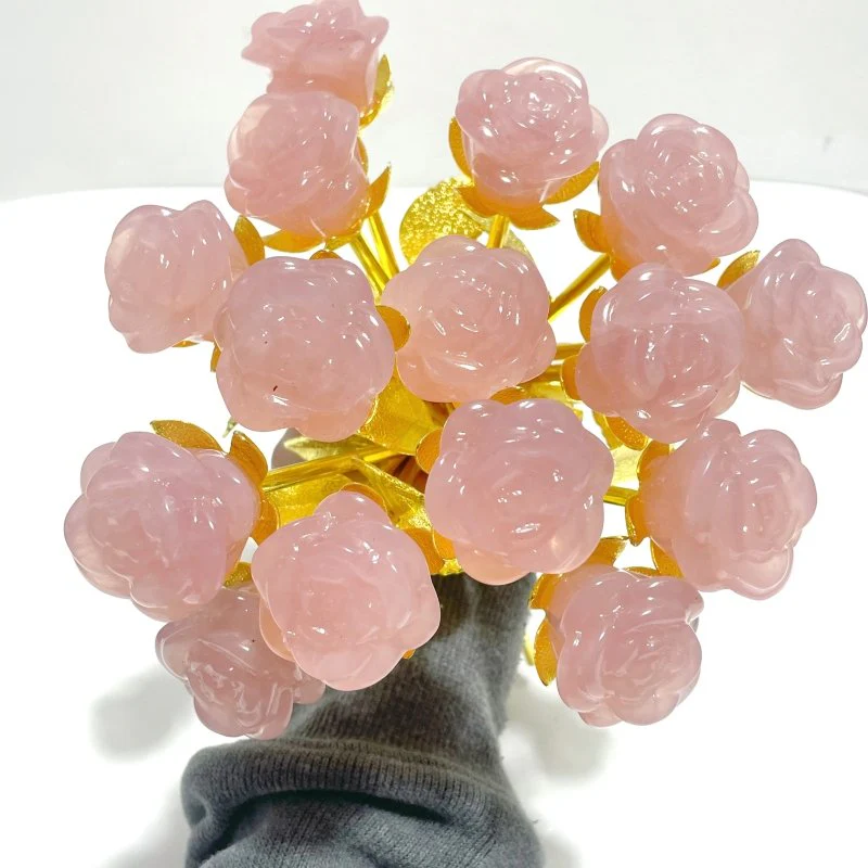 16 Pieces Deep Pink Rose Quartz Rose Flower Carving - Image 6