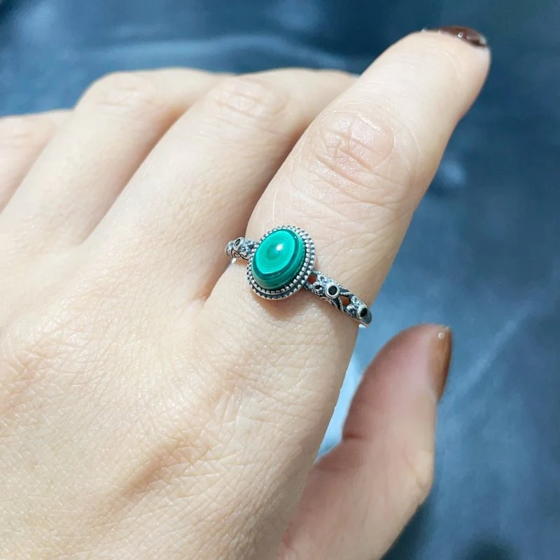 High Quality S925 Sterling Silver Malachite Ring Wholesale - Image 6