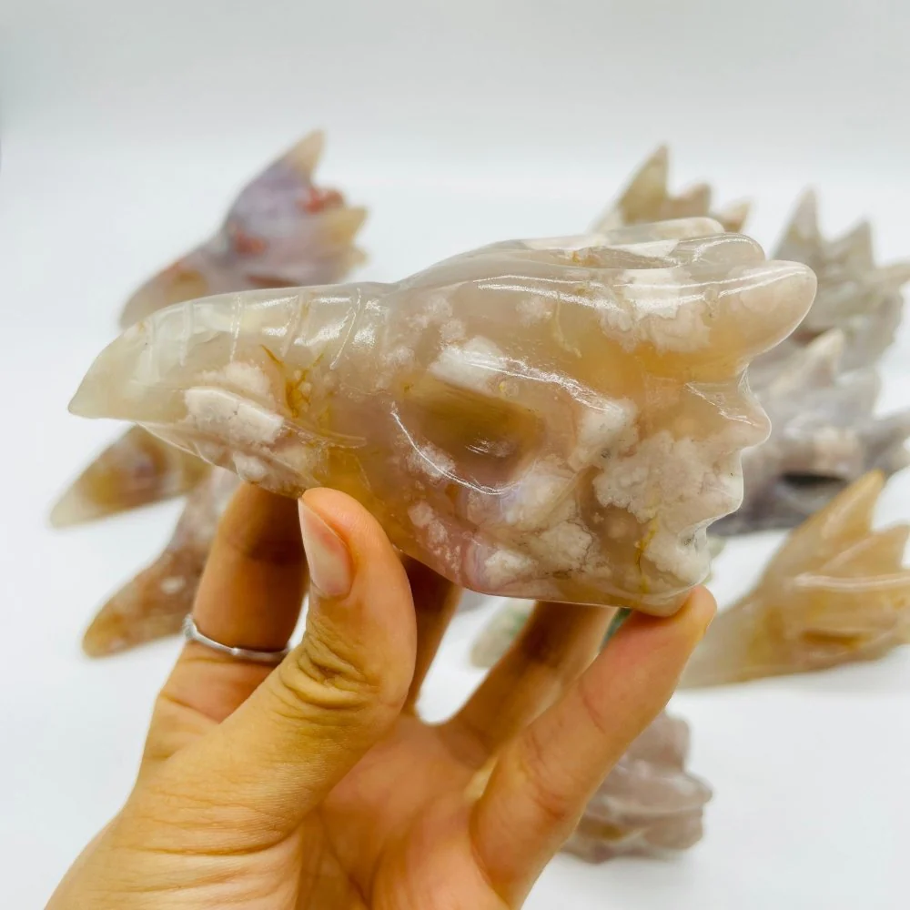 14 Pieces High Quality Sakura Flower Agate Dragon Bird Head Carving - Image 3