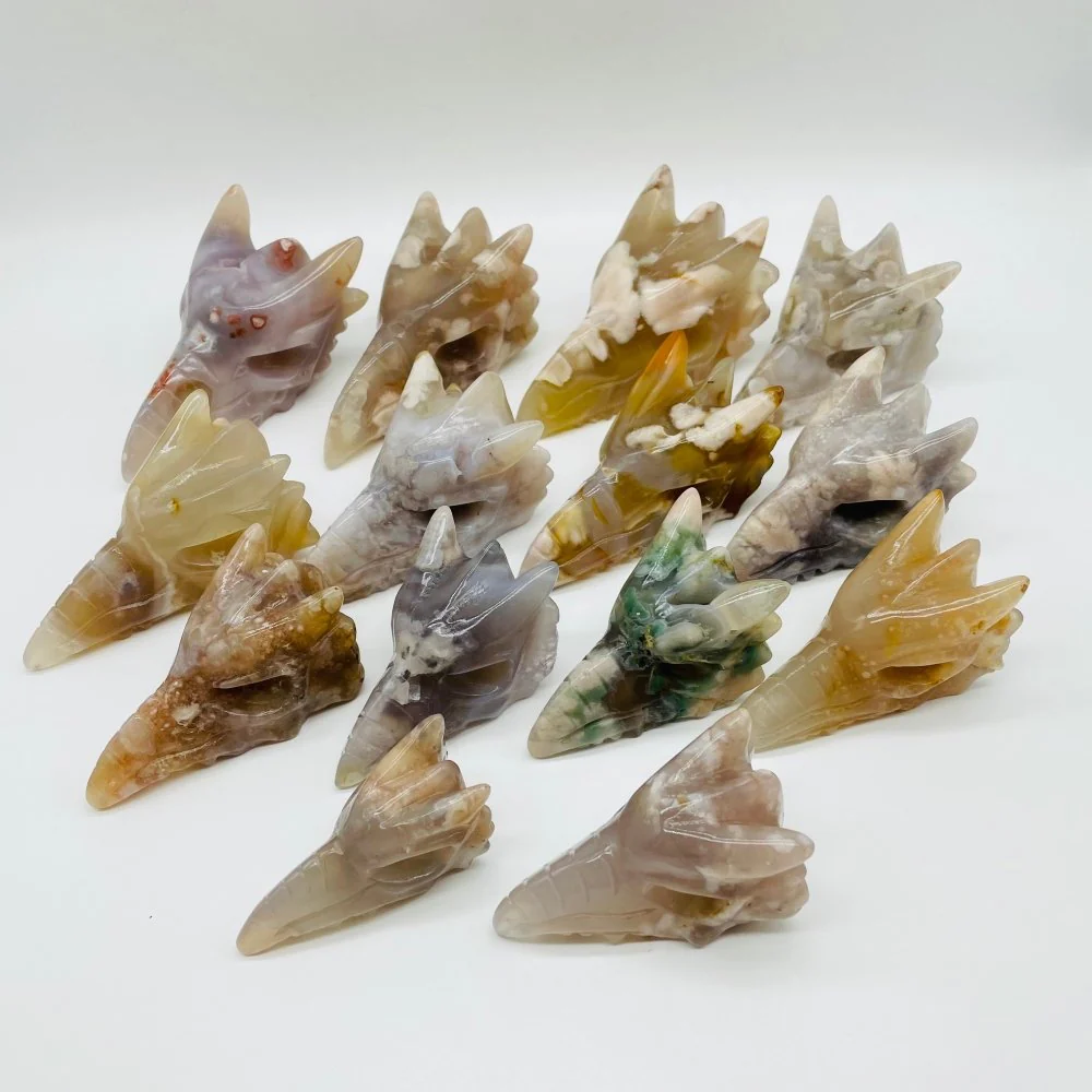 14 Pieces High Quality Sakura Flower Agate Dragon Bird Head Carving - Image 4