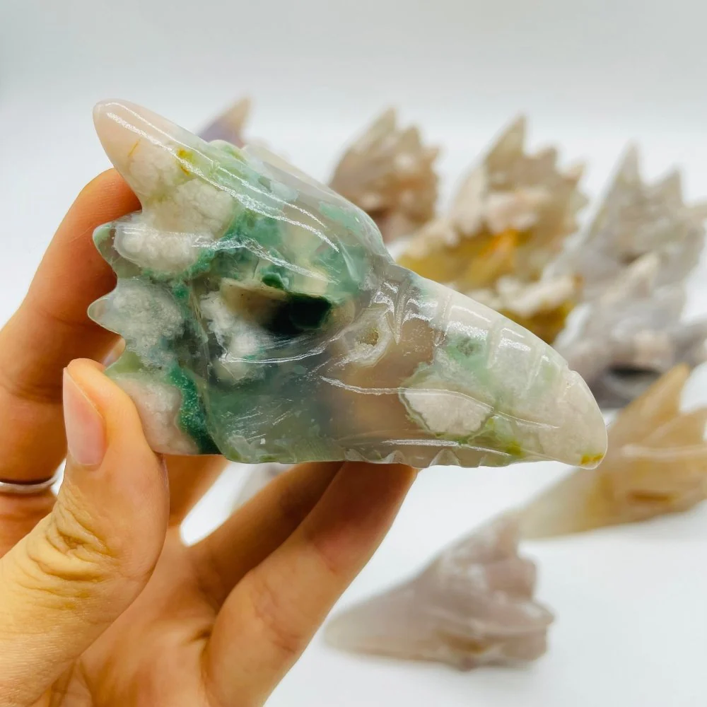 14 Pieces High Quality Sakura Flower Agate Dragon Bird Head Carving - Image 5