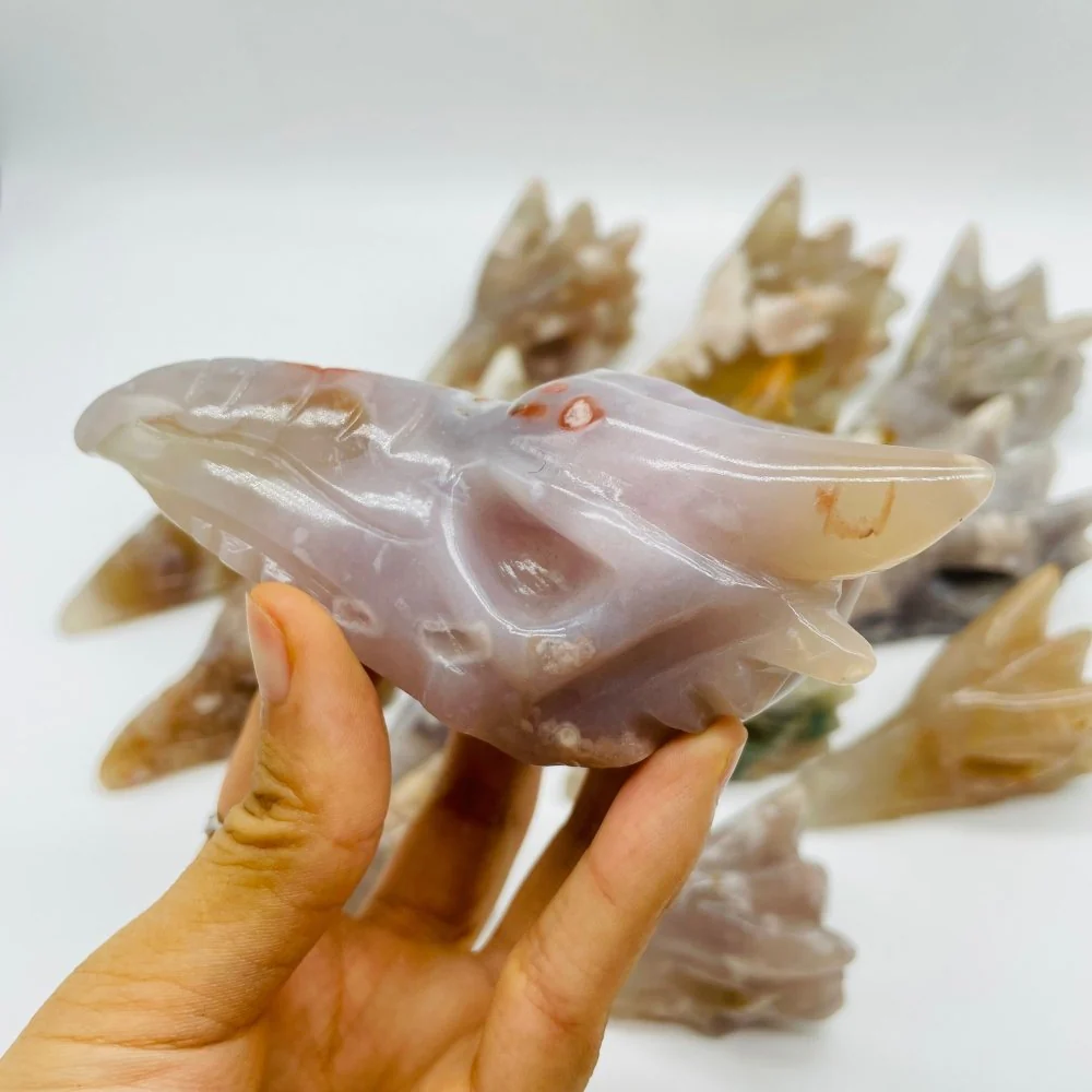 14 Pieces High Quality Sakura Flower Agate Dragon Bird Head Carving - Image 6