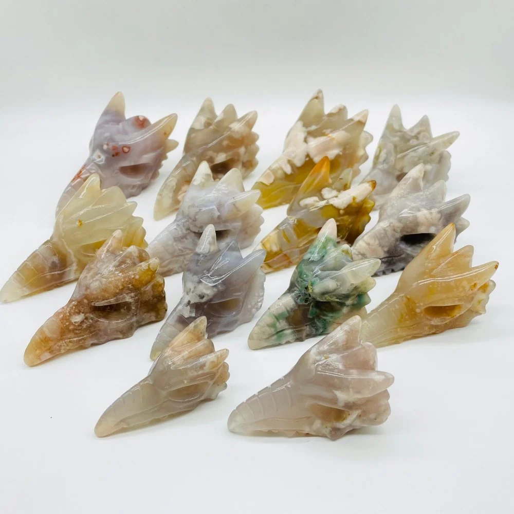 14 Pieces High Quality Sakura Flower Agate Dragon Bird Head Carving - Image 7
