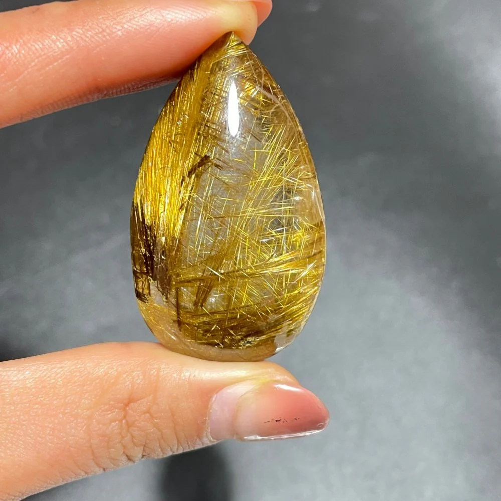High Quality Spark Golden Rutile Teardrop Pendant - Image 2