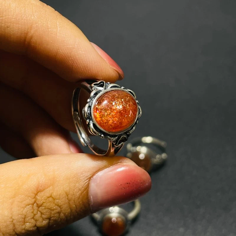 8 Pieces High Quality Sunstone Different Styles Sterling Silver Ring - Image 2
