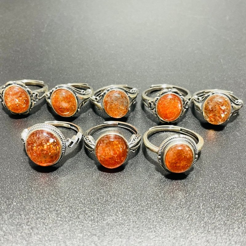 8 Pieces High Quality Sunstone Different Styles Sterling Silver Ring - Image 4