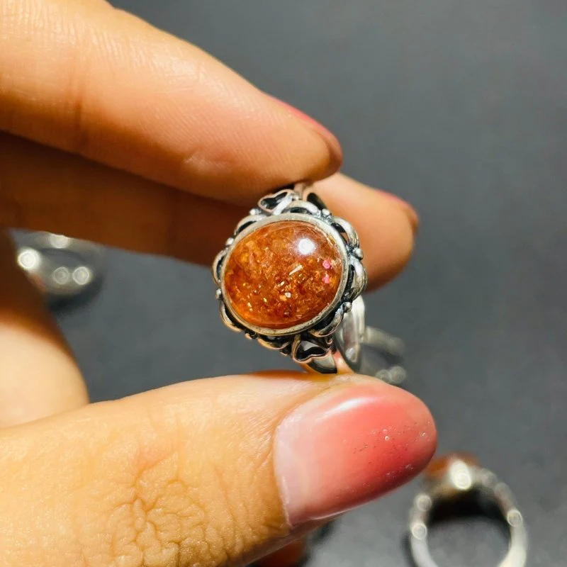 8 Pieces High Quality Sunstone Different Styles Sterling Silver Ring - Image 5