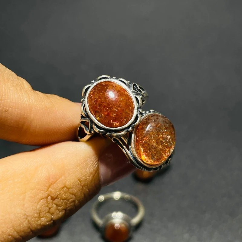 8 Pieces High Quality Sunstone Different Styles Sterling Silver Ring - Image 7
